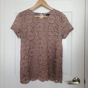 Banana Republic Mauve Lace T-shirt Blouse Size M